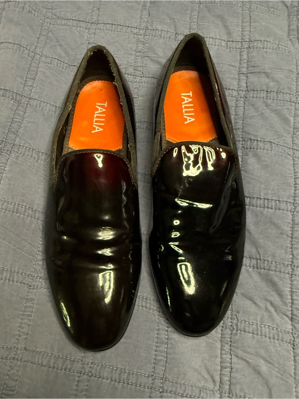 TALLIA Black Patent Slip-On Loafers with Orange Insole